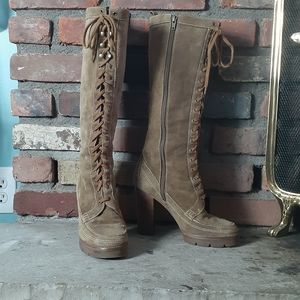 Michael Kors 6.5 Suede Lace Up Knee Boots Platform